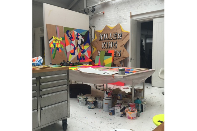 Supergroup London: Morag Myerscough's incredibly colourful studio where she works with her dog Lemmy. 