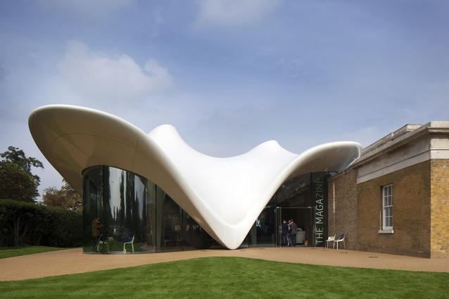 Serpentine Sackler Gallery by Zaha Hadid Architects, London, 2013. A synthesis of old and new: the conversion of a classical 19th century brick structure, and a 21st century tensile structure.