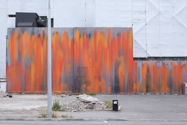 Concrete Propositions: A paint-splattered wall on Worcester Street. The huge, abstract painting was applied to a wall revealed by demolition by artist Ash Keating.