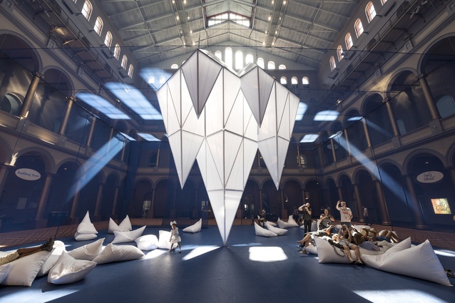 ICEBERGS by James Corner Field Operations in the National Building Museum, Washington. This 'under water world' installation offers a welcome escape from the hot summer weather.