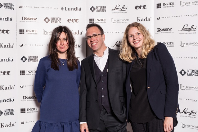 From left to right: Cecile Bonnifait (Bonnifait+Giesen), Federico Monsalve (Editor <em>Interior</em>) and Emily Priest (Cheshire Architects).