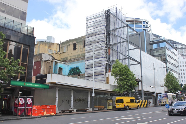 The St James Theatre in 2016 while undergoing redevelopment. Image courtesy of Auckland Libraries Heritage Collections 1385-0419.