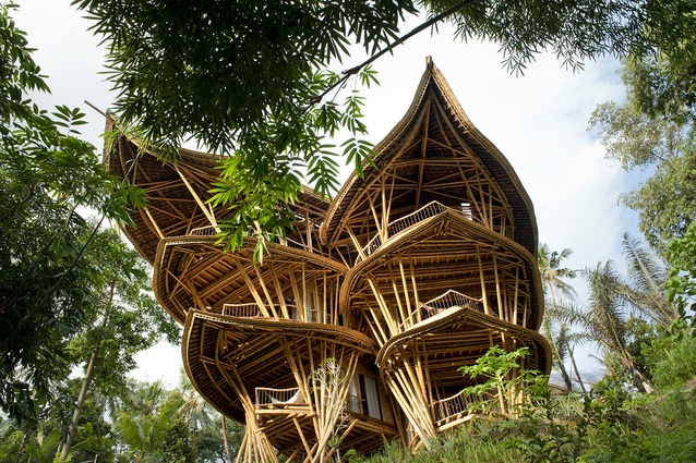 Sharma Springs, Bali by Ibuku. Built as a 'jungle escape', the project is a 6-level, 4-bedroom 750sqm home overlooking the Ayung river valley, built almost entirely of bamboo.