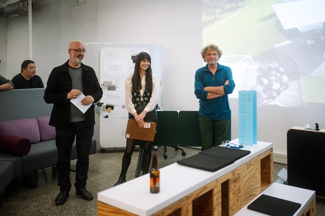 The Model Citizens jury, from left: Prof. Andrew Barrie, Jacinda Rogers and David Trubridge.