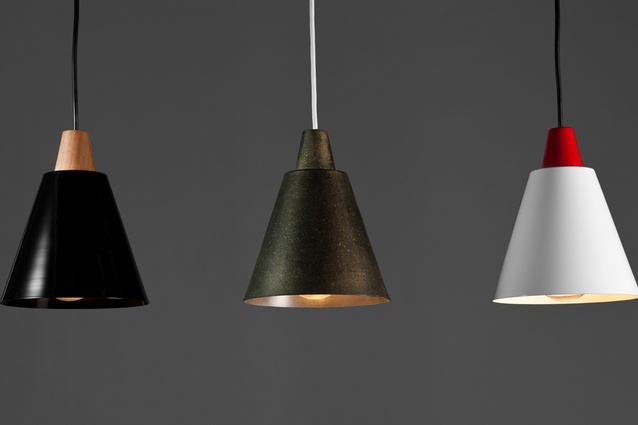 Tri Ampel pendant light in three different  finishes and connectors.