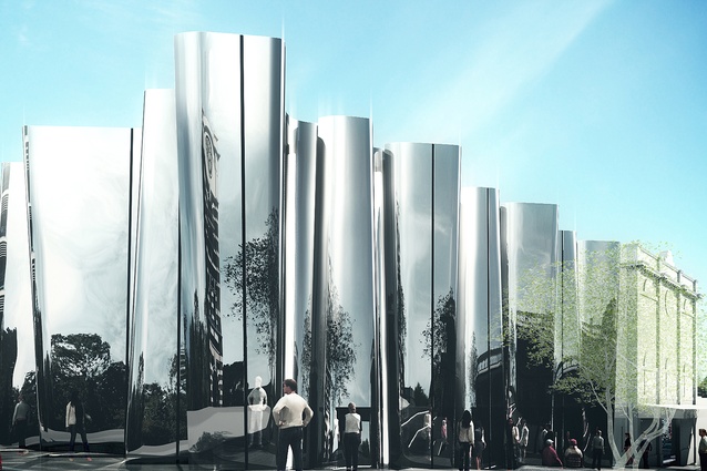 The façade will utilise reflections from the surrounding streetscapes. 