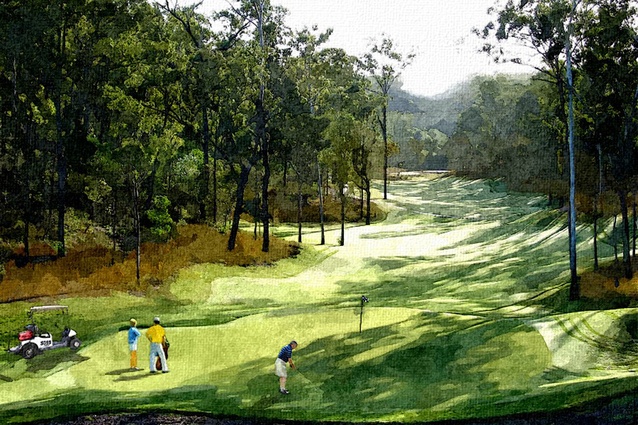 The design includes a golf course. 