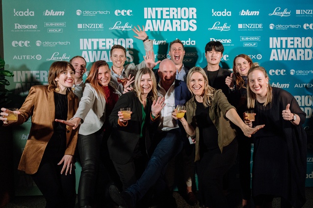 The team from Unispace and their guests – finalists in the Workplace over 1000m<sup>2</sup> and Healthcare and Wellness categories.