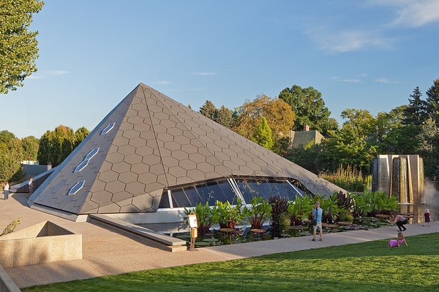 Science Pyramid, Denver. The skin is covered with Swisspearl panels that act as rain screens, diverting water away while preventing thermal gain, keeping the interior cool.