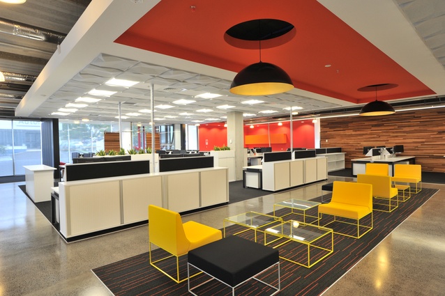 Woods Engineering fitout, Auckland by Spaceworks Design Group. Comfortable, open meeting spaces encourage communication and the sharing of ideas.