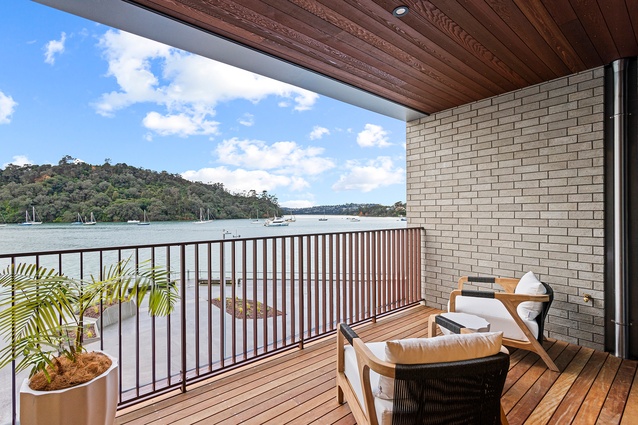 Covered balconies on the upper level of the Wharf Terraces provide a sheltered space to take in the views.