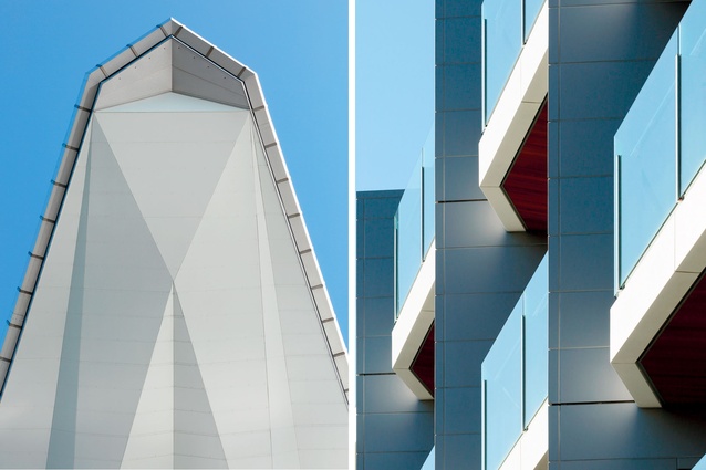 The faceted prow and a view of the enclosed balconies, made to shelter occupants from the prevailing winds. 