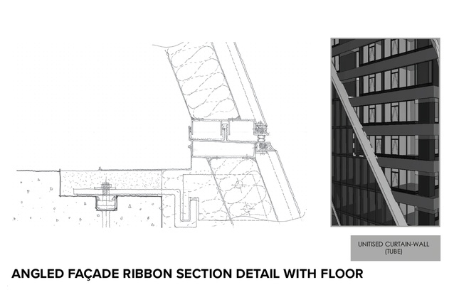 Angled façade ribbon section detail with floor.
