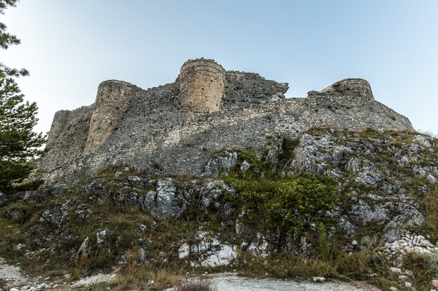 Turrets are seen in the ruins of Italy’s Castle of Roccamandolfi.