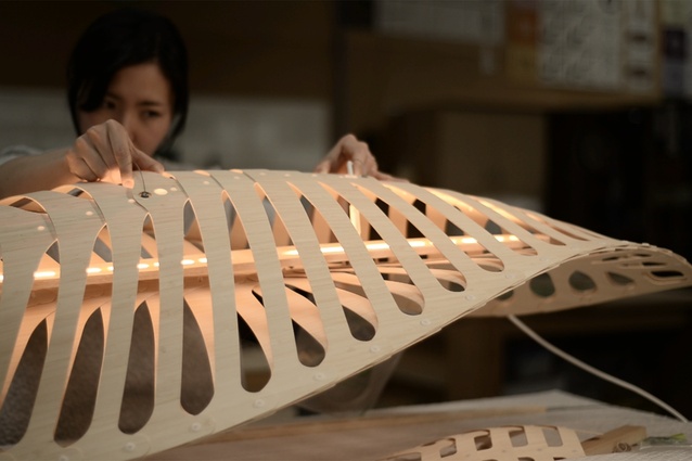 Makiko Smith in the studio assessing a  Navicula prototype. The design of which experienced many iterations before reaching its final form.