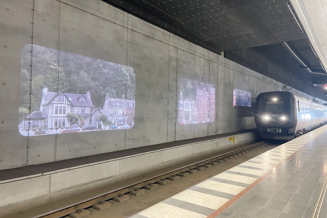 At Malmö Central Station, a monumental work of video art is projected directly onto the concrete walls with 46 linked images giving the illusion of being in a moving train. No advertising billboards here, just slow, silent art.
