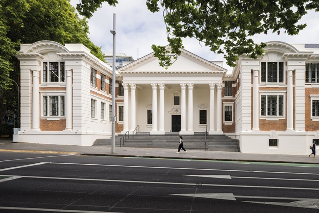 The reconstructed external portico on Symonds Street was based on old photographs of Old Choral Hall, remaining evidence at the site and the detailing of the columns and pediment at the Auckland Baptist Tabernacle.