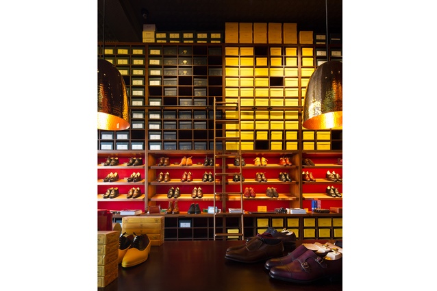 The Double Monk shoe store has the look and feel of an old library.