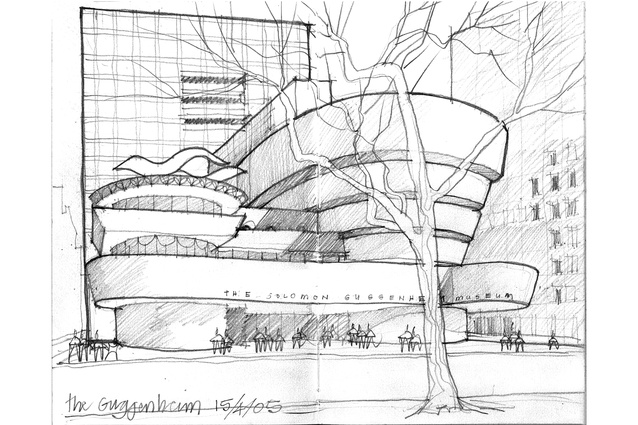 Guggenheim Museum, New York. Drawn by Gordon Moller.