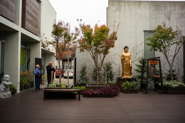 Natural and raw materials abound – wood, stone, water – at the Fo Guang Shan Buddhist temple, reflecting the Buddhist practice of cherishing resources.