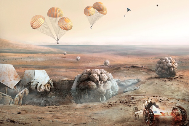 Foster and Partners' design for a Martian settlement is constructed with inflatable modules.