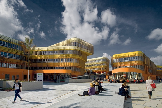The Departments of Law and Central Administration at Vienna University of Economics and Business, by Cook Robotham Architectural Bureau, won the Innovative Use 
of Colour on Exteriors Prize.
