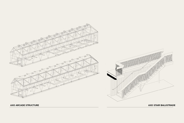 Arcade structure and stair balustrade axos.