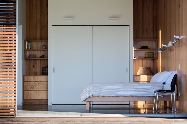 Kahikatea sarking provides visual texture and warmth in this bedroom.