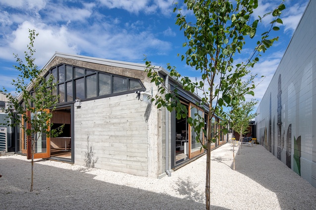 The studio with its doors open on a warm day. 