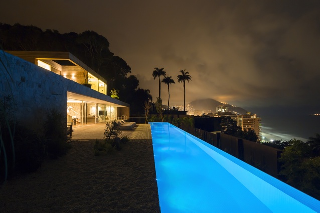 The view from the pool at night.