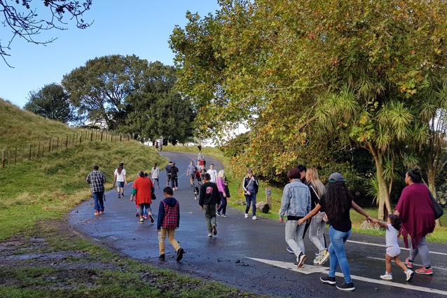 Visitors enjoy the newly-pedestrianised Maungakiekie/One Tree Hill.