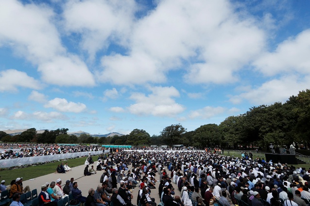 Thousands gathered at Hagley Park in Christchurch in March to honour the victims of the shootings at the Al Noor and Linwood Mosques.