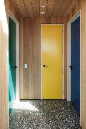 A different colour defines each door.