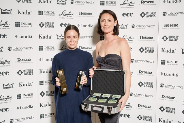 Supreme Award & Retail Award Winner – Emma Hoyle and Lauren Hare of Hare Interiors with their $6,000 cash prize and trophies for M11 Studio. 