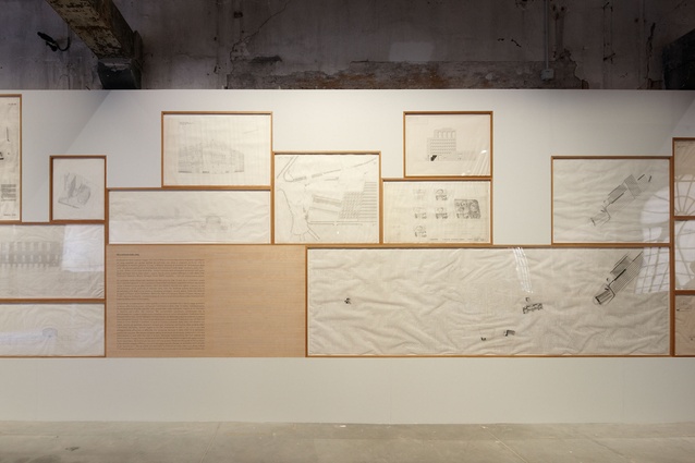 Timber-framed drawings and plans by Jose Rafael Moneo for the Common Ground exhibition at the 2012 Venice Architecture Biennale. 