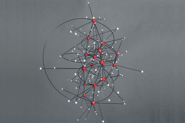 <em>Spatial Rotation</em>, 2014; kinetic hanging sculpture by Kevin Osmond.
