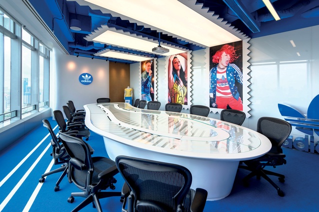 A boardroom in the adidas offices, located in Shanghai and designed by PDM International.
