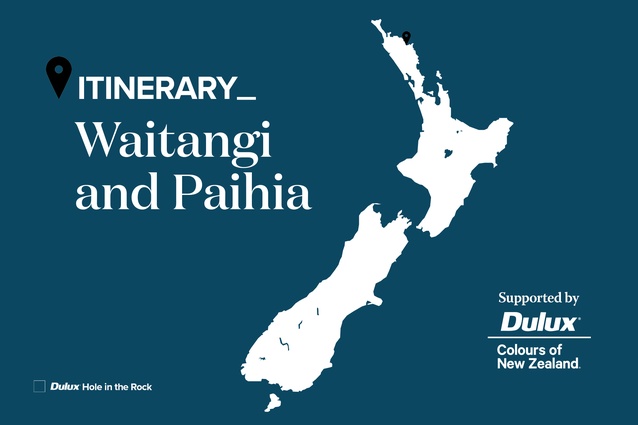 Guide: Waitangi and Paihia. Featured is <a 
href="https://www.dulux.co.nz/colour/blues/hole-in-the-rock/"style="color:#3386FF"target="_blank"><u>Dulux Hole in the Rock</u></a>, Dulux Colours of New Zealand.