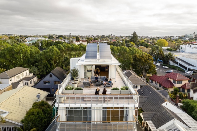 The rooftop of 26 Aroha Avenue is a community space for residents.