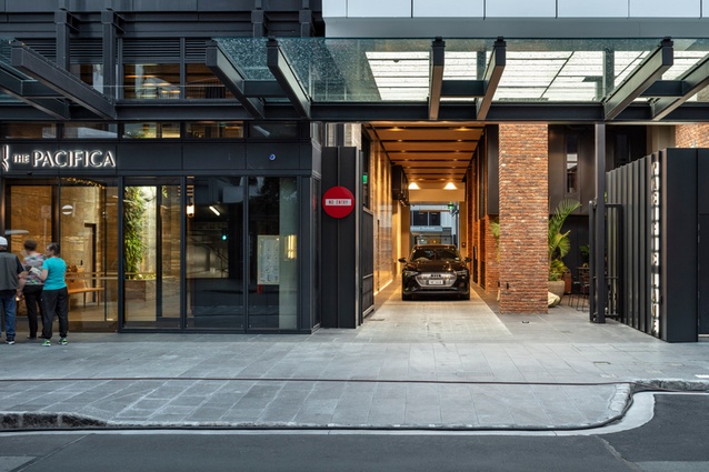 The Pacifica extends Auckland's laneway culture, a deliberate civic gesture that stitches the tower into the surrounding warehouse quarter.