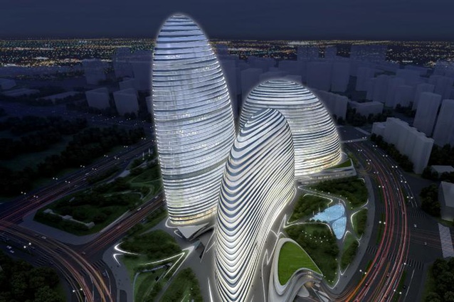 Wangjing SOHO in Beijing by Zaha Hadid Architects. A project called Meiquan 22nd Century in Chongqing, a copy of Hadid's project, was also being constructed at the same time.