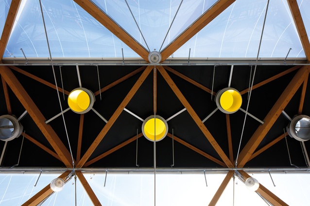 Rooftop from the underside shows the source of the liquid yellow sky.