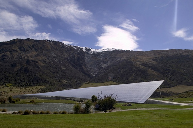 Peregrine winery in Otago, New Zealand by Architecture Workshop. The architect describes the roof, now iconic to the Peregrine brand, as "both pragmatic and symbolic".