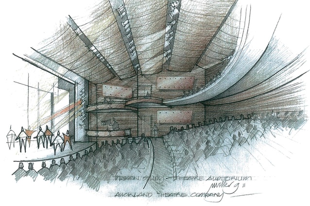 Design sketch of the theatre auditorium by Gordon Moller.