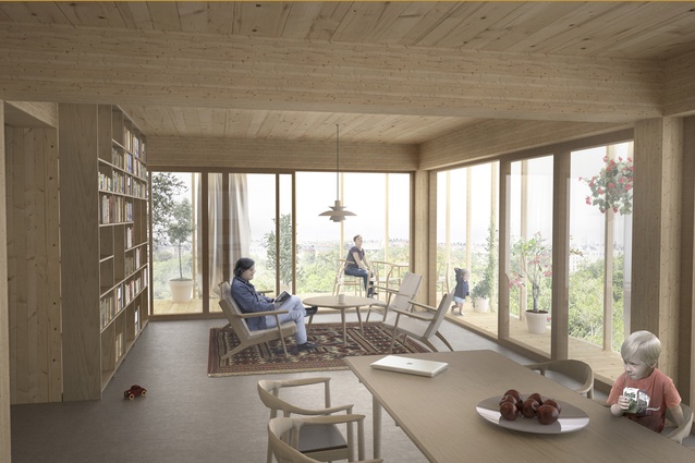 Inside the apartments, all the walls, ceilings and window frames are made of wood and will be visible from the exterior through large glass windows. 