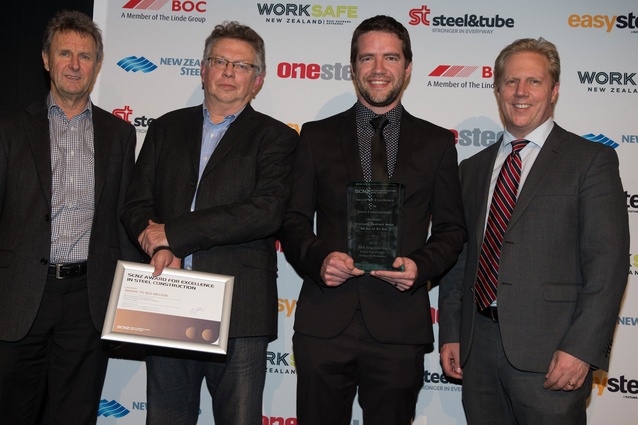 SCNZ $500k to $1.5m category won by PFS Engineering – Mike Sullivan, Graham McKelvey, Laurence Brown, Hon. Todd McClay.
