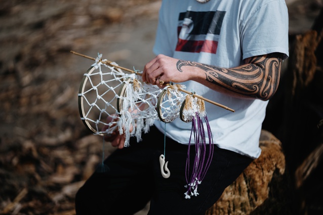 The Resene Seance tail of the net represents the purple pouch fungus that grows on the forest floor. 