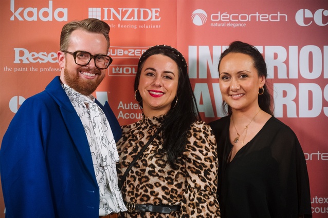 Zane Tate from Independent Design Collectives with Monique Enoka-Davidson (Space Studio, finalist for the Hospitality award with Gibbston Valley Lodge & Spa) and Charlotte Neale from Eurotech.