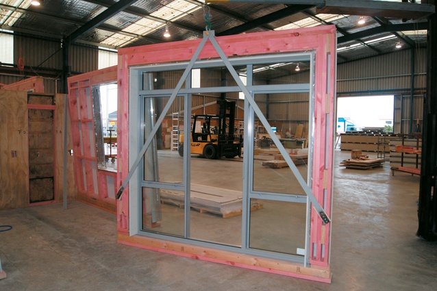 A completed frame with lifting equipment attached. 