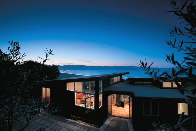Looking north through and over the house at Tahunanui beach designed by David Wallace and Caroline Marshall of Arthouse Architecture.